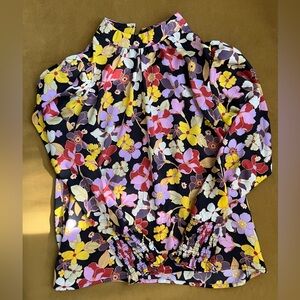 WHO WHAT WEAR Mock-neck Puff Sleeve Floral Blouse